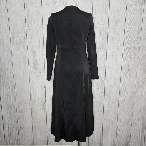 Vieste Jacket Dress, Black Maxi Length Coat with Shoulder Bow Accents, sz 42 - Picture 5 of 9